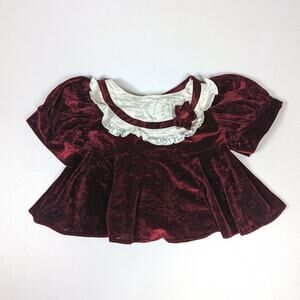 Vtg Handmade Blouse Top Girls Sz 2-3T Burgundy Velour Christmas Holiday Flowy